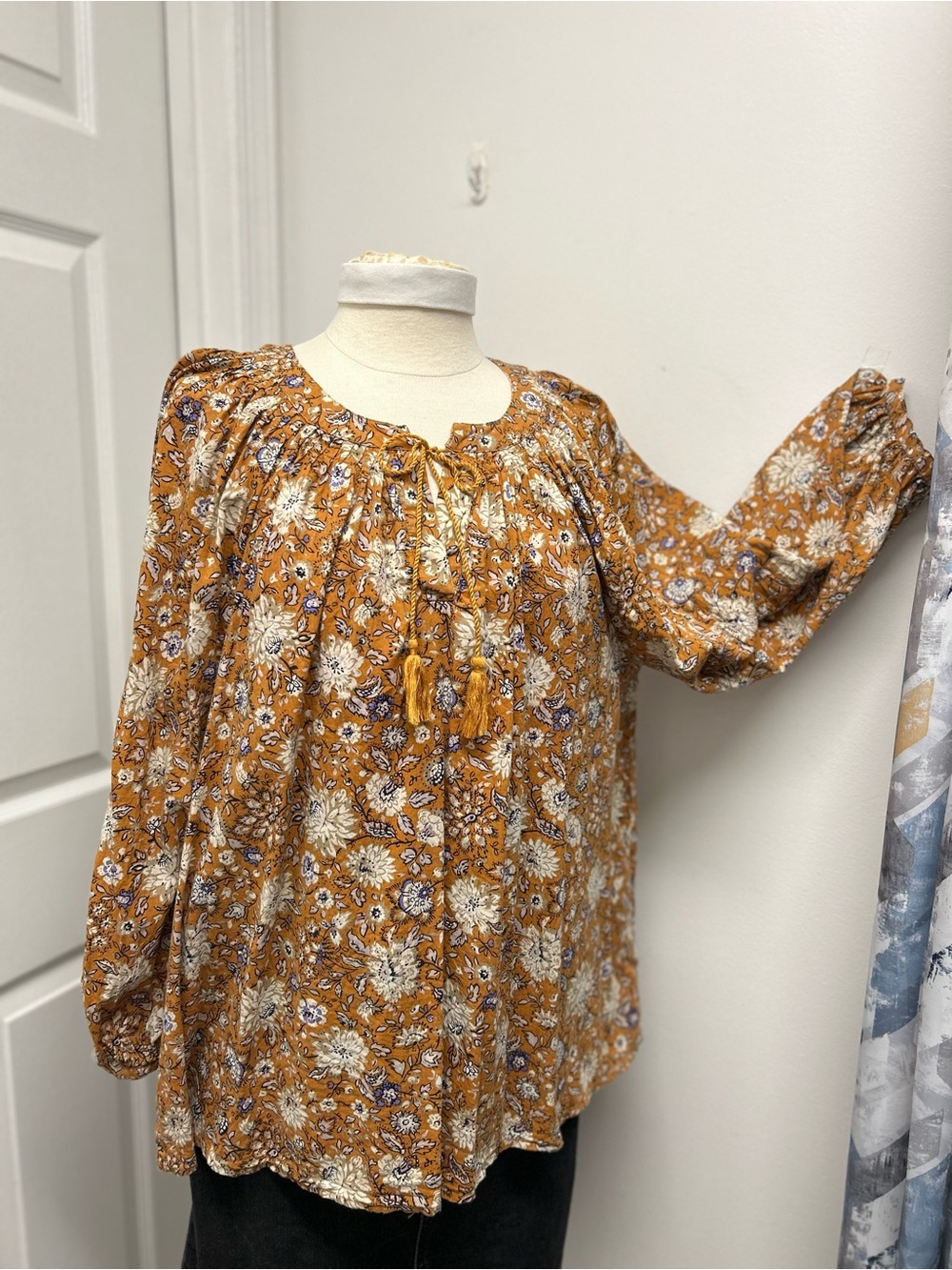 Women’s Floral Peasant Blouse in Mustard
